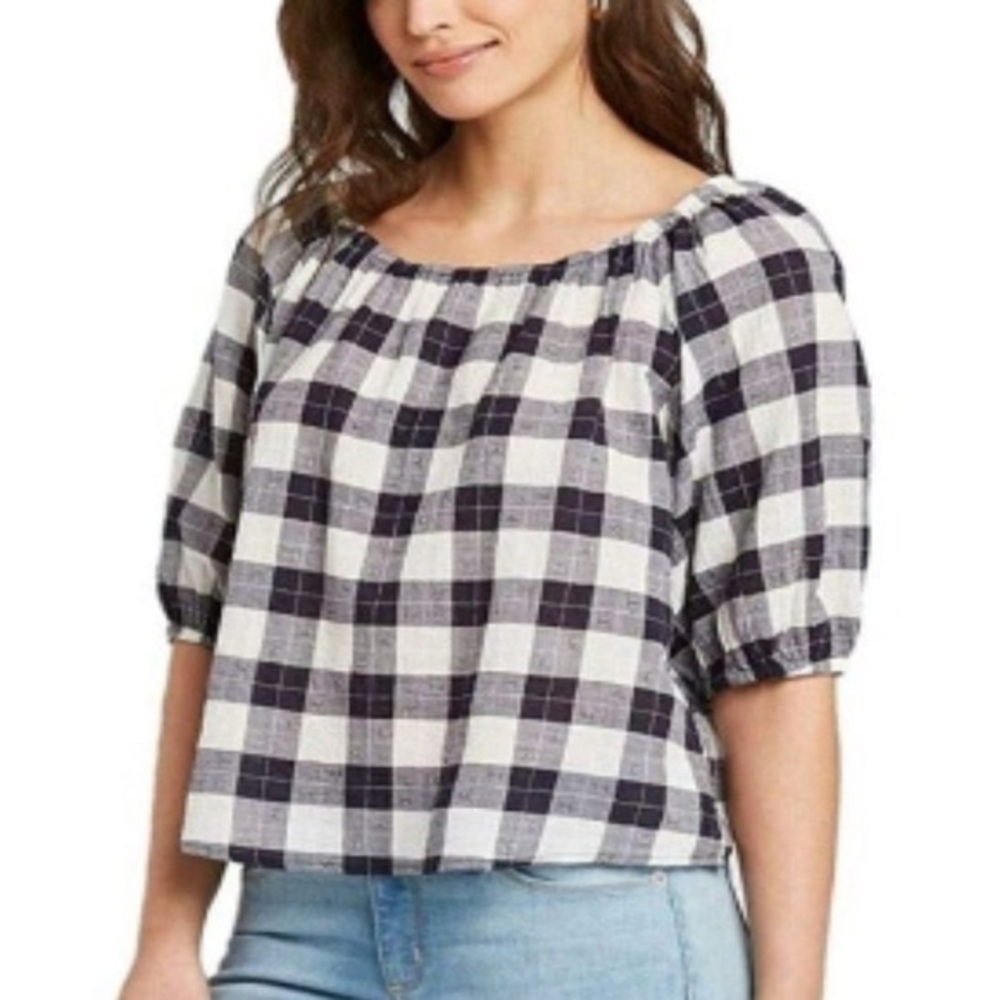 Universal Thread Navy  & White Gingham Top